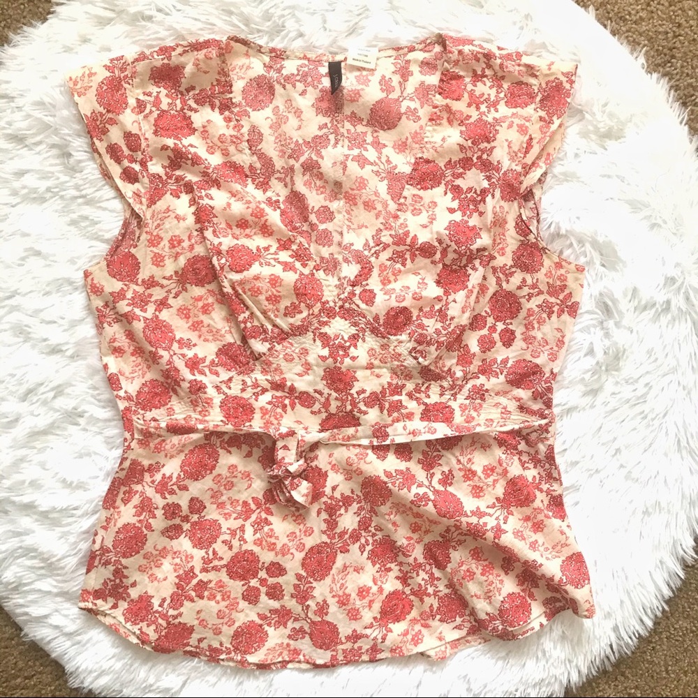 J.Crew Small Floral Peplum Cap Sleeve Cotton Top